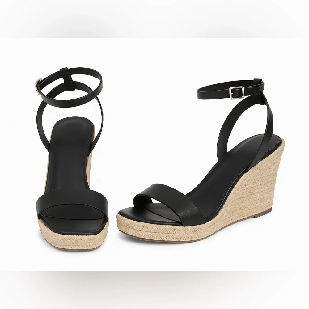 a new day Black and Tan Wedge Sandals